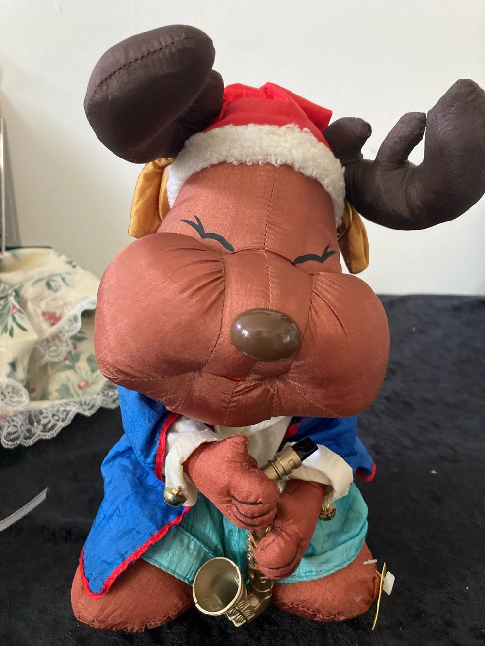 Gemmy Christmas Puffy Holiday Plush Musical Dancing Reindeer with Saxophone